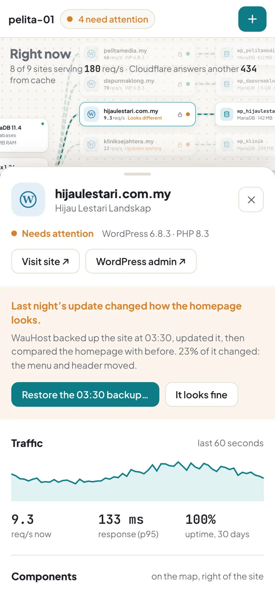 A website's panel on a phone